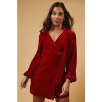 Oasis Women's Petite Occasion Velvet Tie Neck Mini Dress in Red | Size: 10