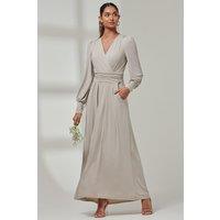 Jolie Moi Women's Giulia Long Sleeve Maxi Dress in Taupe | Size: 10