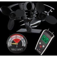 Valiant Whirlwind Twin Blade Stove Fan, Magnetic Thermometer in Red & Moisture Meter for Timber & Brickwork Set