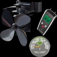 Valiant Remora Flue Pipe Stove Fan, Magnetic Thermometer in Green & Moisture Meter for Timber & Brickwork Set