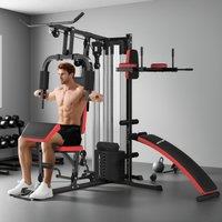 SPORTNOW Multi Gym Workout Station with Sit Up Bench, Push Up Stand in Black