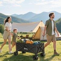 OUTSUNNY Foldable Garden Cart, Outdoor Utility Wagon with Carry Bag in Black