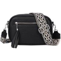 Fontanella Fashion Women's Quadruple Zipped PU Leather Tassel Crossbody Camera Bag with Canvas Strap in Camel