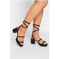 Yours Women's Wide Fit & Extra Wide Fit Satin Strappy Platform Heels in Black | Size: 7EEE