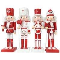 Shatchi 25cm Red Wooden Nutcrackers Soldiers King Drummer Christmas Ornament 4pcs Set