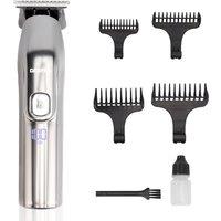 Geepas Rechargeable Beard Trimmer Electric Stubble Hair Trimmer LED Display Waterproof in Silver