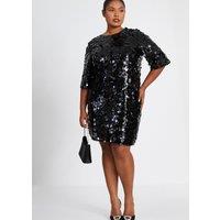 Quiz Women's Black Curve Sequin Boxy Tunic Dress | Size: 18