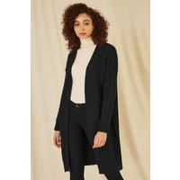 Black Cable Knit Edge to Edge Long Cardigan With Pockets