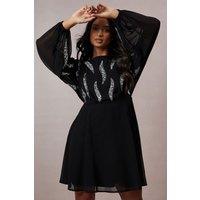 Oasis Women's Occasion Embellished Batwing Mini Dress in Black | Size: 10