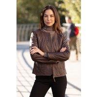 Ashwood Leather Women's 'Chambery' Collarless Real Leather Jacket in Brown | Size: 18