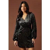 Oasis Women's Occasion Velvet Balloon Sleeve Mini Dress in Black | Size: 12