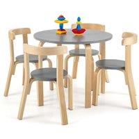 Costway 5-Piece Table & Chair Set Wooden Activity Table 4 Curved Chairs in Grey