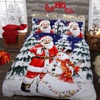 Velosso Santa Xmas Lights Cotton Rich Printed Duvet Cover & Pillowcase Set in Red | Size: Double