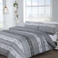 Velosso Brooklyn Stripe Cotton Rich Printed Duvet Cover & Pillowcase Set in Grey | Size: Double