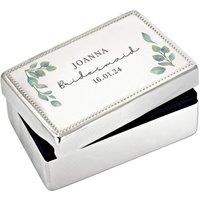 Personalised Memento Company Personalised Botanical Rectangular Jewellery Box in Metallic Silver