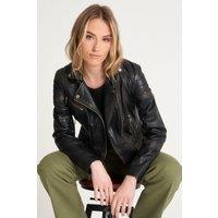 Barneys Originals Women's Washed Leather Biker Jacket in Black | Size: 22