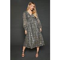 Dorothy Perkins Women's Abstract V Neck Metallic Midi Dress in Mono | Size: 10