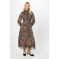 Dorothy Perkins Women's Animal Chiffon Burnout Stripe Midi Dress | Size: 12