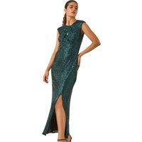 Roman Women's Sequin Twist Front Maxi Stretch Dress in Emerald | Size: 18