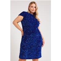 Yours Women's Velvet Sequin Dress in Blue | Size: 22