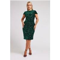 Yours Women's Velvet Sequin Dress in Green | Size: 24