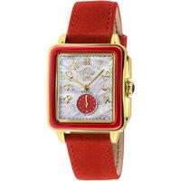 Bari Red Enamel Swiss Quartz Diamonds White MOP Dial Diamond Watch, Genuine Red Leather Strap