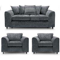 Furnishings For Less UK Monaco Chenille Fabric 3 Piece Sofa Suite - 3 Seater & 2 Armchairs in Grey