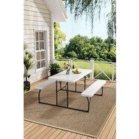 H&O Direct Outdoor Foldable Camping Table & Bench Set in White