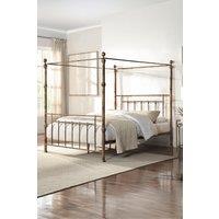 SlumberWorx Welwyn Vintage Victorian 4 Poster Antique Brass Metal Bed Frame in Bronze | Size: King