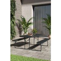 H&O Direct Outdoor Folding Picnic Dining Table Set with Parasol Hole in Black