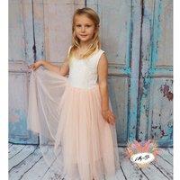 Lilly + Bo Girl's Honey in Blush/Apricot Party or Flower Girl Dress in Blush in Natural | Size: 7-8 Years