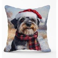 Warren Reed - Designer Christmas Schnauzer Cushion in Grey | Size: 45 cm x 45 cm