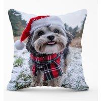Warren Reed - Designer Christmas Lhasa Apso Cushion in Grey | Size: 45 cm x 45 cm