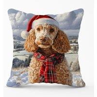 Warren Reed - Designer Christmas Poodle Cushion in Brown | Size: 45 cm x 45 cm