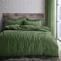 Velosso Plain Teddy Warm & Cosy Duvet Cover & Pillowcase Set in Olive | Size: King