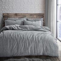 Velosso Plain Teddy Warm & Cosy Duvet Cover & Pillowcase Set in Grey | Size: Single