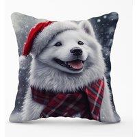 Warren Reed - Designer Christmas Samoyed Cushion in White | Size: 45 cm x 45 cm