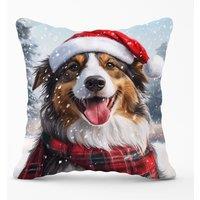 Warren Reed - Designer Christmas Rough Collie Cushion in Brown | Size: 60 cm x 60 cm