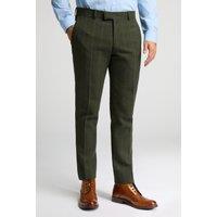 Antique Rogue Men's Slim Fit Check Tweed Trousers in Green | Size: 34R