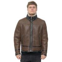 Infinity Leather Men's Retro Pilot Sheepskin Leather Biker Jacket-Helmsley in Tan | Size: 3XL