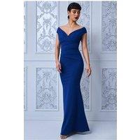 Goddiva Women's Bardot Pleated Maxi Dress in Blue | Size: 18