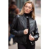 Brampton London Women's 'Essen' Real Leather Biker Jacket in Black | Size: 14