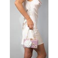 Square clutch Bag with 3D florals and Rhinestone handle in Pink