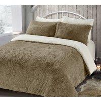 Velosso Alaska Shaggy Faux Fur Warm & Cosy Duvet Cover & Pillowcase Set in Taupe | Size: Double