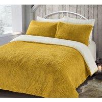 Velosso Alaska Shaggy Faux Fur Warm & Cosy Duvet Cover & Pillowcase Set in Yellow | Size: King
