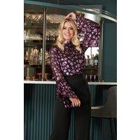 Finding Friday Women's Metallic Star High Neck Blouse in Pink | Size: 10