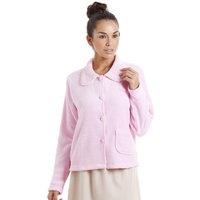 Camille Women's Soft Fleece Bed Jacket With Floral Embroidered Motif in Pink | Size: 14-16
