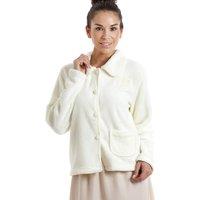 Camille Women's Soft Fleece Bed Jacket With Floral Embroidered Motif in Ivory | Size: 14-16