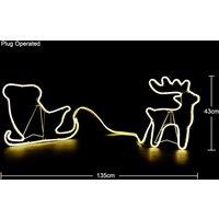 Shatchi Reindeer with Sleigh Neon Effect Rope Light Silhouette Double Side 90 Warm White LEDs in Yellow