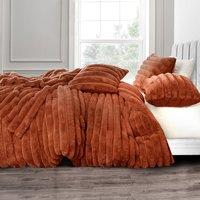Velosso Chunky Corduroy Fur Warm & Cosy Duvet Cover & Pillowcase Set in Orange | Size: Single